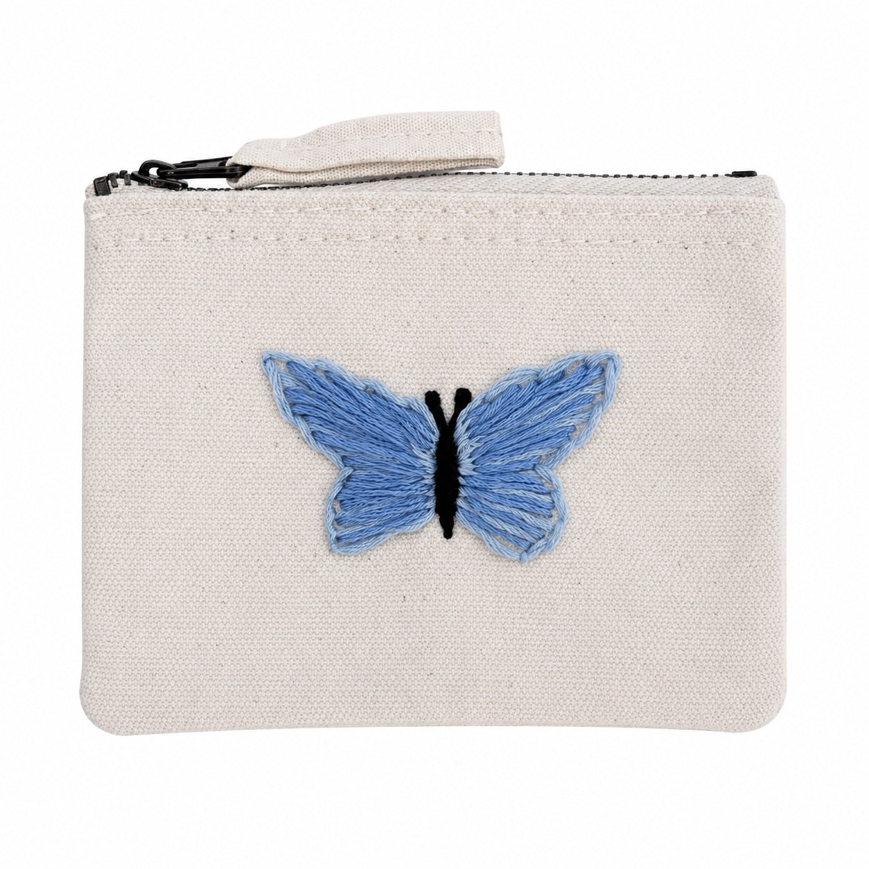 Handbestickte Geldbörse mit Schmetterling – Baumwolle Münztasche Geldbeutel Grün Blau Lila Gelb Braun