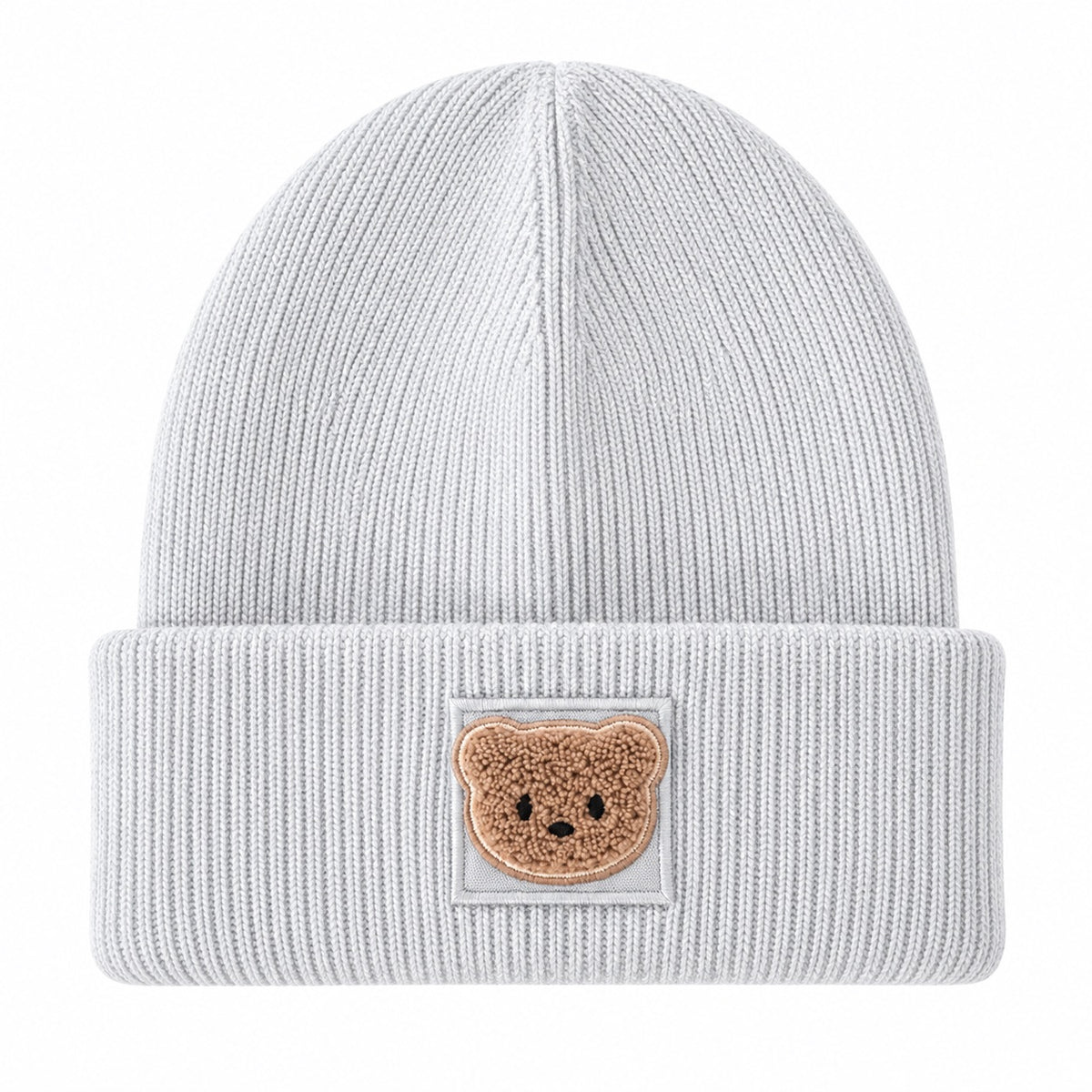 Beanie Strickmütze mit Teddy Bär Patch – Weiche Wintermütze mit Umschlag – Damen & Herren – Handveredelt Unisex