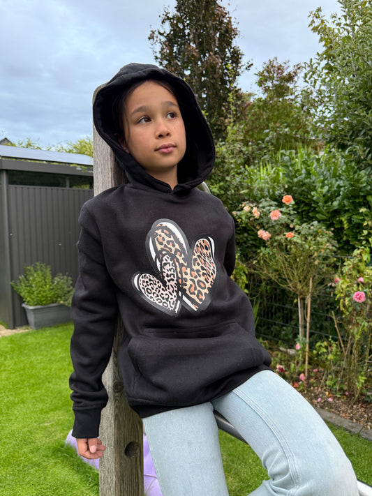 Joymotion Damen Hoodie schwarz XS-XL | Doppel Leo-Herz | Basic Kapuzenpullover