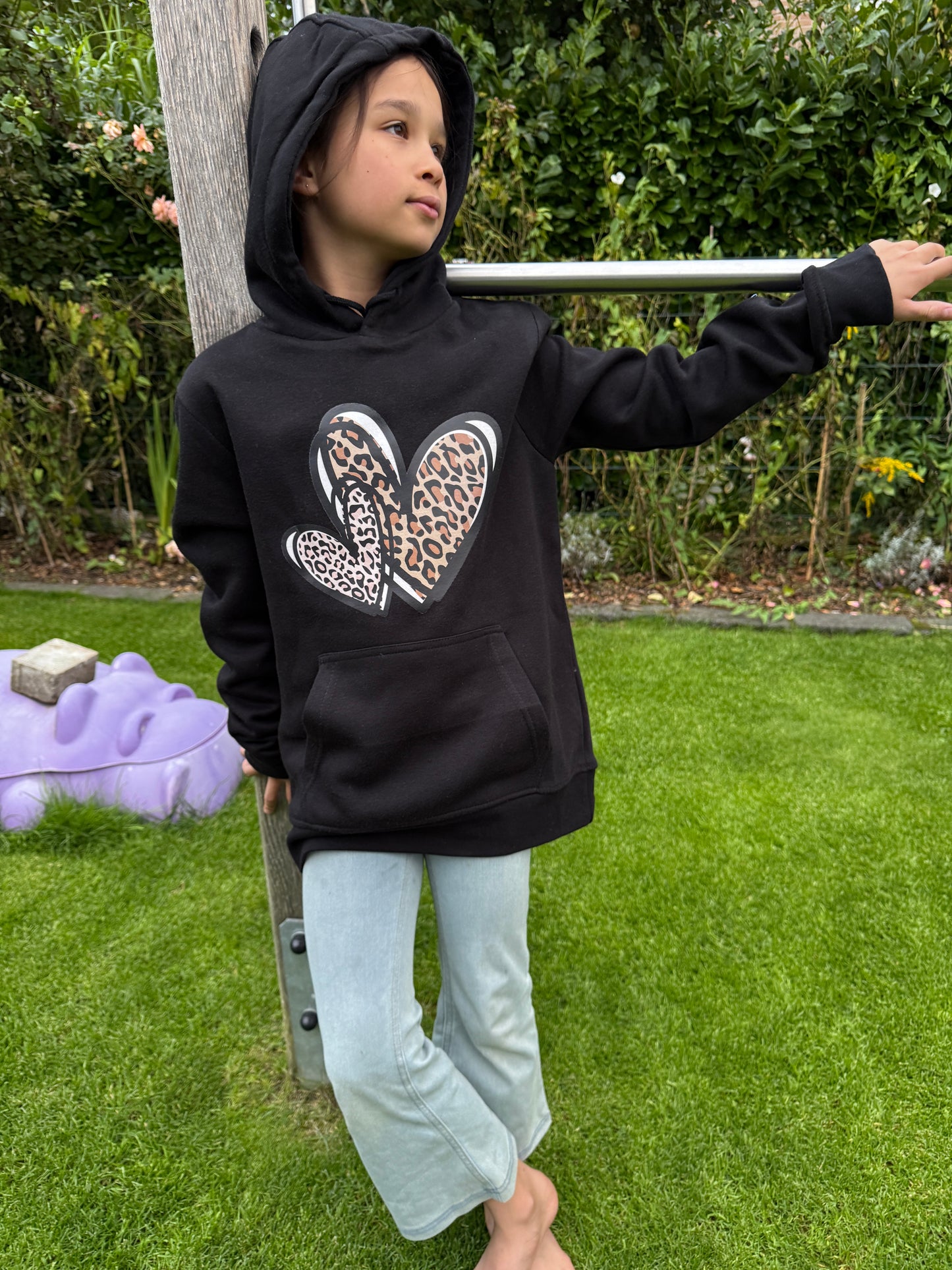 Joymotion Damen Hoodie schwarz XS-XL | Doppel Leo-Herz | Basic Kapuzenpullover