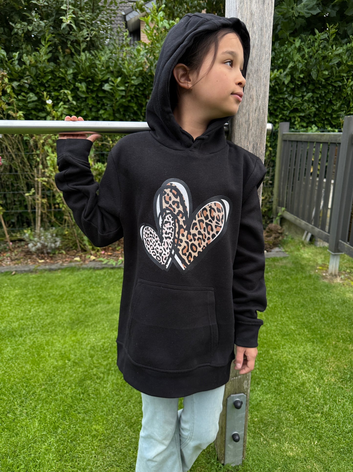 Joymotion Damen Hoodie schwarz XS-XL | Doppel Leo-Herz | Basic Kapuzenpullover