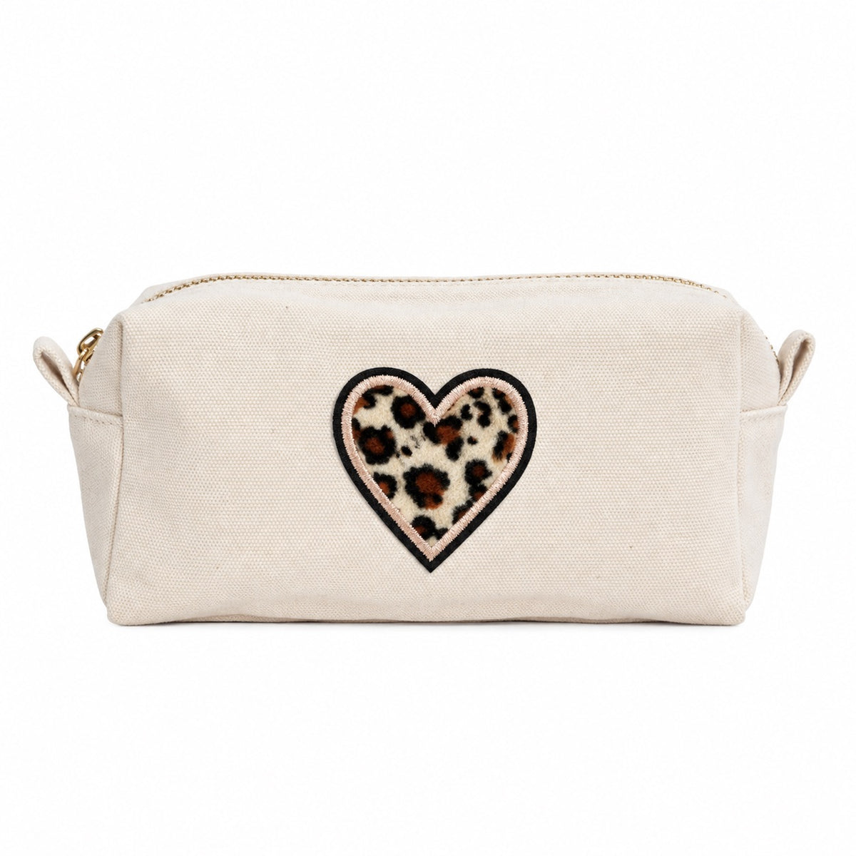 Kosmetiktasche mit Leo-Buchstaben A–Z oder Herz | Baumwolle Make-up Tasche S & L | Beige & Schwarz | Personalisiertes Geschenk für Frauen Kulturbeutel Reiseorganizer