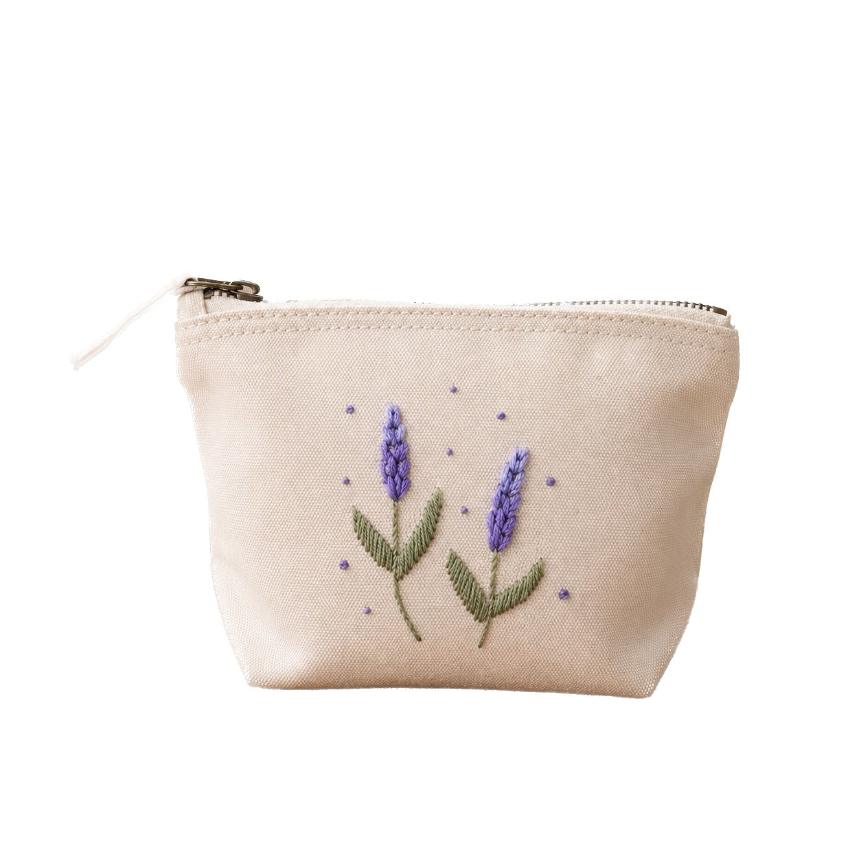 Handbestickte Canvas Kosmetiktasche Damen – Lavendel & Hummel Stickerei – Hochwertige Schminktasche aus Baumwolle mit Reißverschluss – Kulturbeutel Reise Organizer – Handmade Geschenk für Frauen