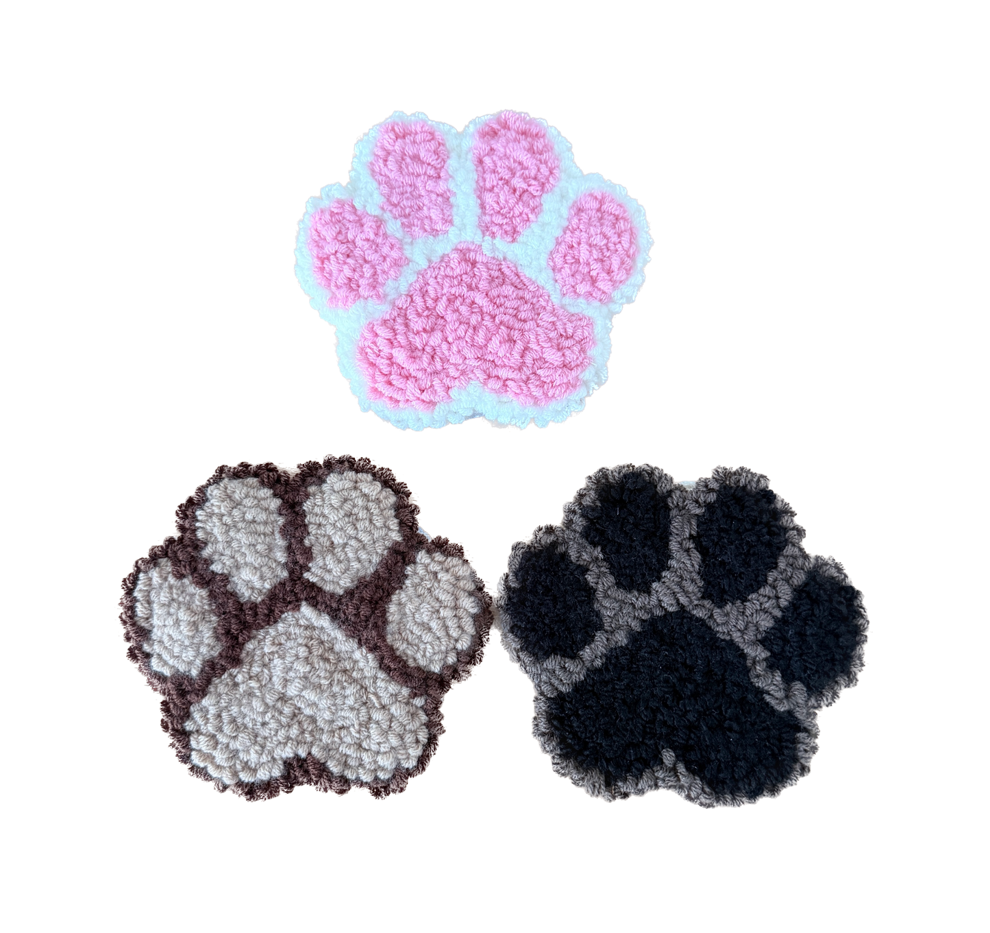 Pfoten Untersetzer handmade | Punch Needle | Rosa Braun Schwarz