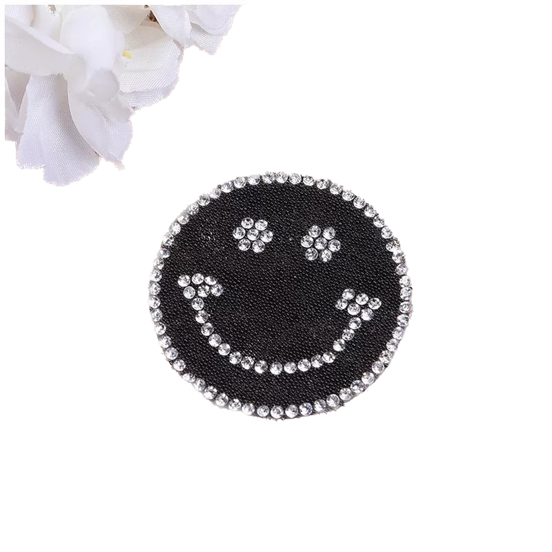 Smile Glitzer Lächeln Patches zum Aufbügeln Aufnäher Strass DIY Bügelbild für Kleidung Taschen Jeans