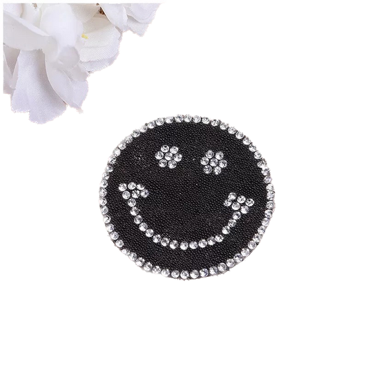 Smile Glitzer Lächeln Patches zum Aufbügeln Aufnäher Strass DIY Bügelbild für Kleidung Taschen Jeans