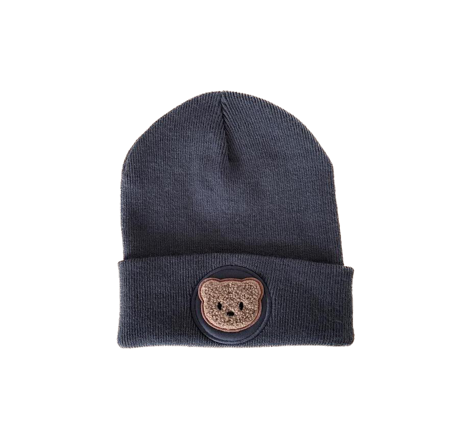 süße Bär Beanie Schwarz – Warme Unisex Mütze für Kinder Schüler Erwachsene