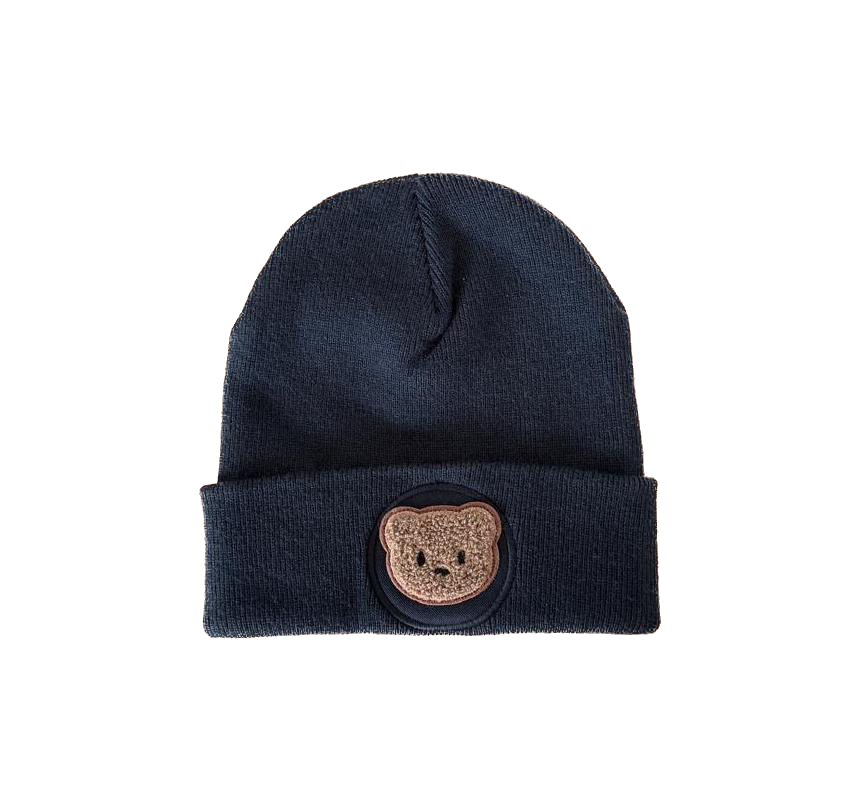 süße Bär Beanie Schwarz – Warme Unisex Mütze für Kinder Schüler Erwachsene