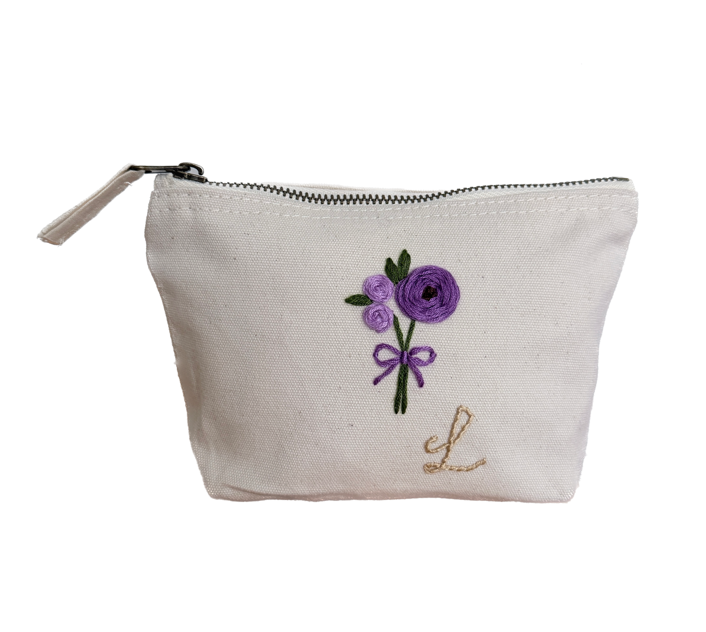 lila Handgestickte Kosmetiktasche S mit Rosen Schleife und Initial A–Z Unikat Geschenk