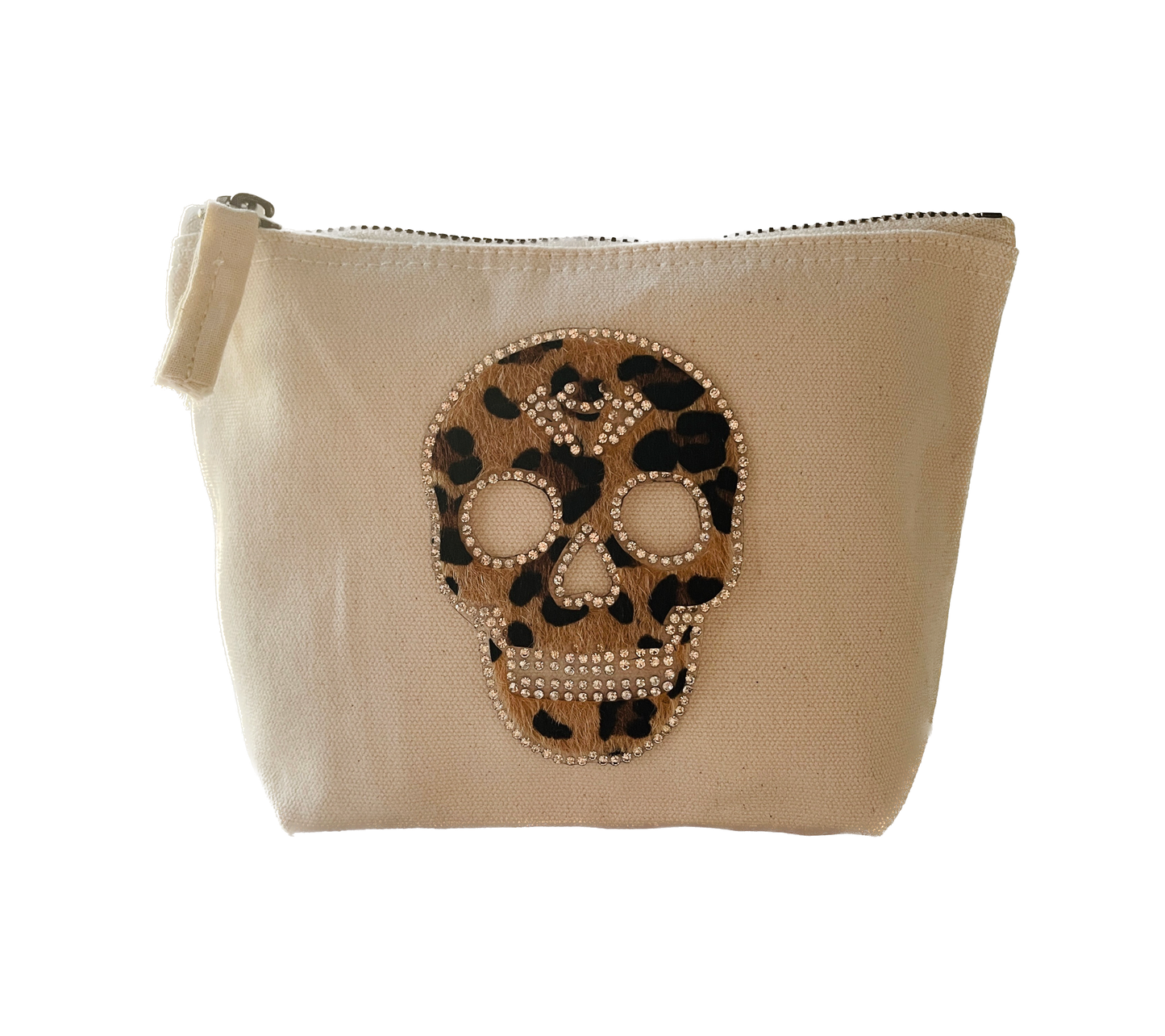 Kosmetiktasche Beige Totenkopf Strass Make-up Tasche Schminktasche Geschenk
