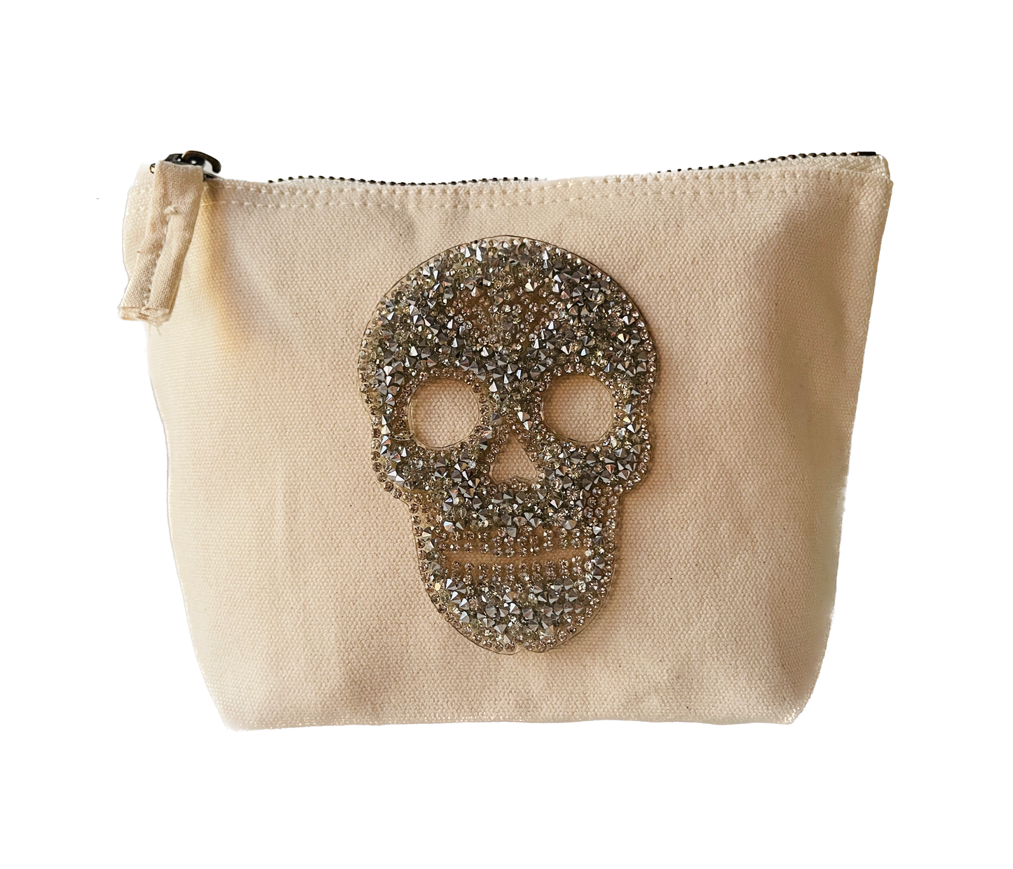 Kosmetiktasche Beige Totenkopf Strass Make-up Tasche Schminktasche Geschenk