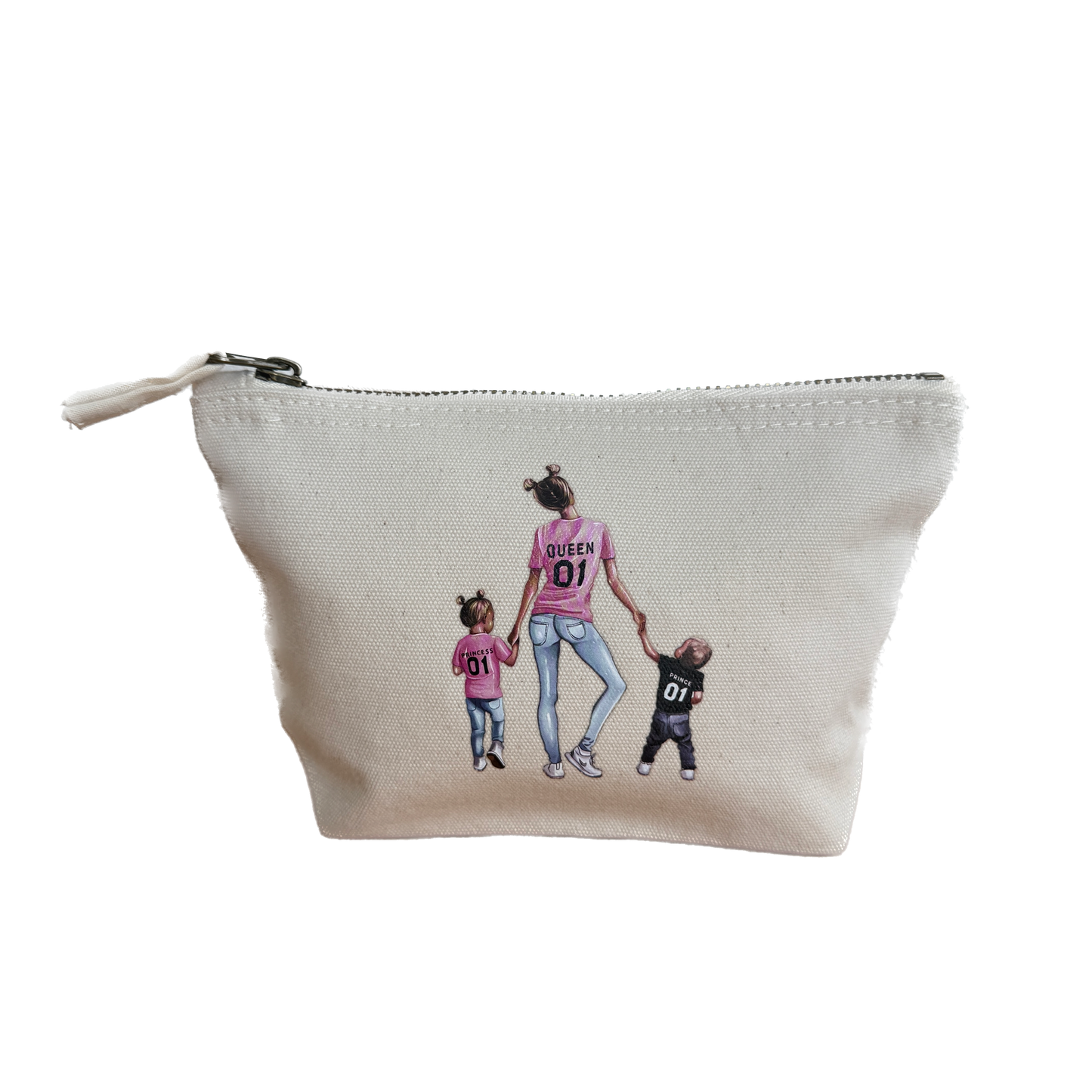 Kosmetiktasche „Super Mama“ Beige Canvas – Schminktasche Make-up Tasche Geschenk Muttertag