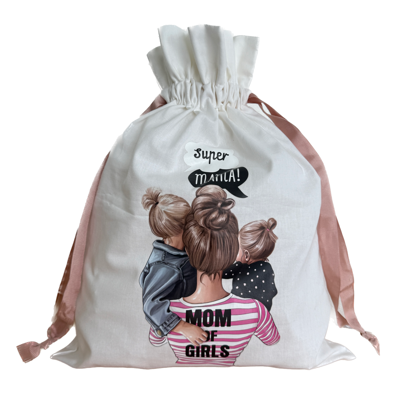 Geschenkbeutel „Super Mama“ Weiß Baumwolle – Geschenktasche Tasche Muttertag Geschenk
