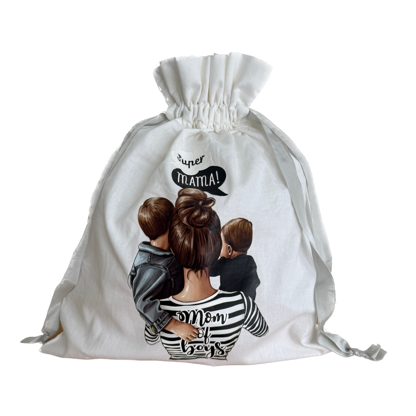 Geschenkbeutel „Super Mama“ Weiß Baumwolle – Geschenktasche Tasche Muttertag Geschenk