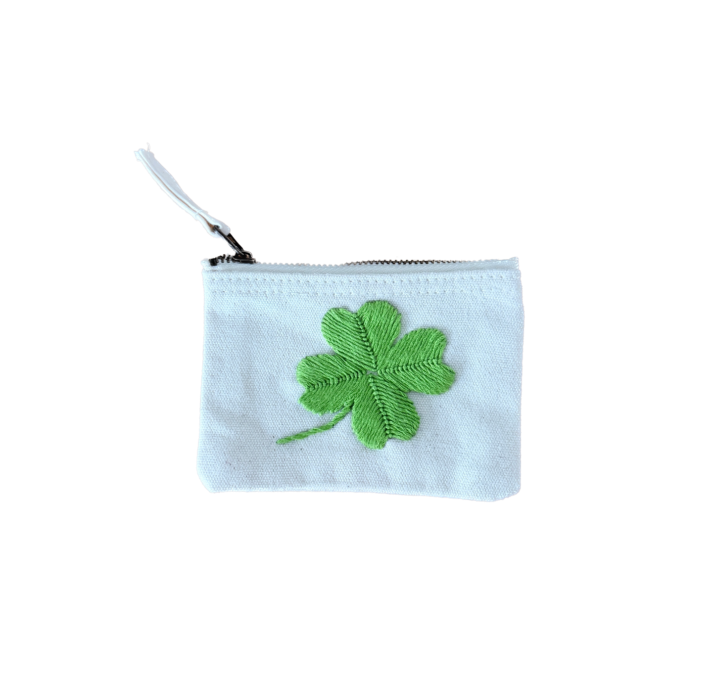 Handgestickte Baumwoll-Geldbörse XS – Glücksbringer Kleeblatt – Unikat & Geschenk