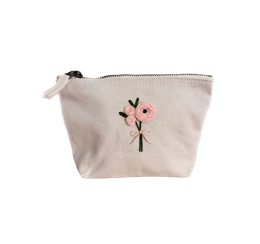 Handgestickte Kosmetiktasche S mit Rosen Schleife Unikat Geschenk rot rosa blau Top