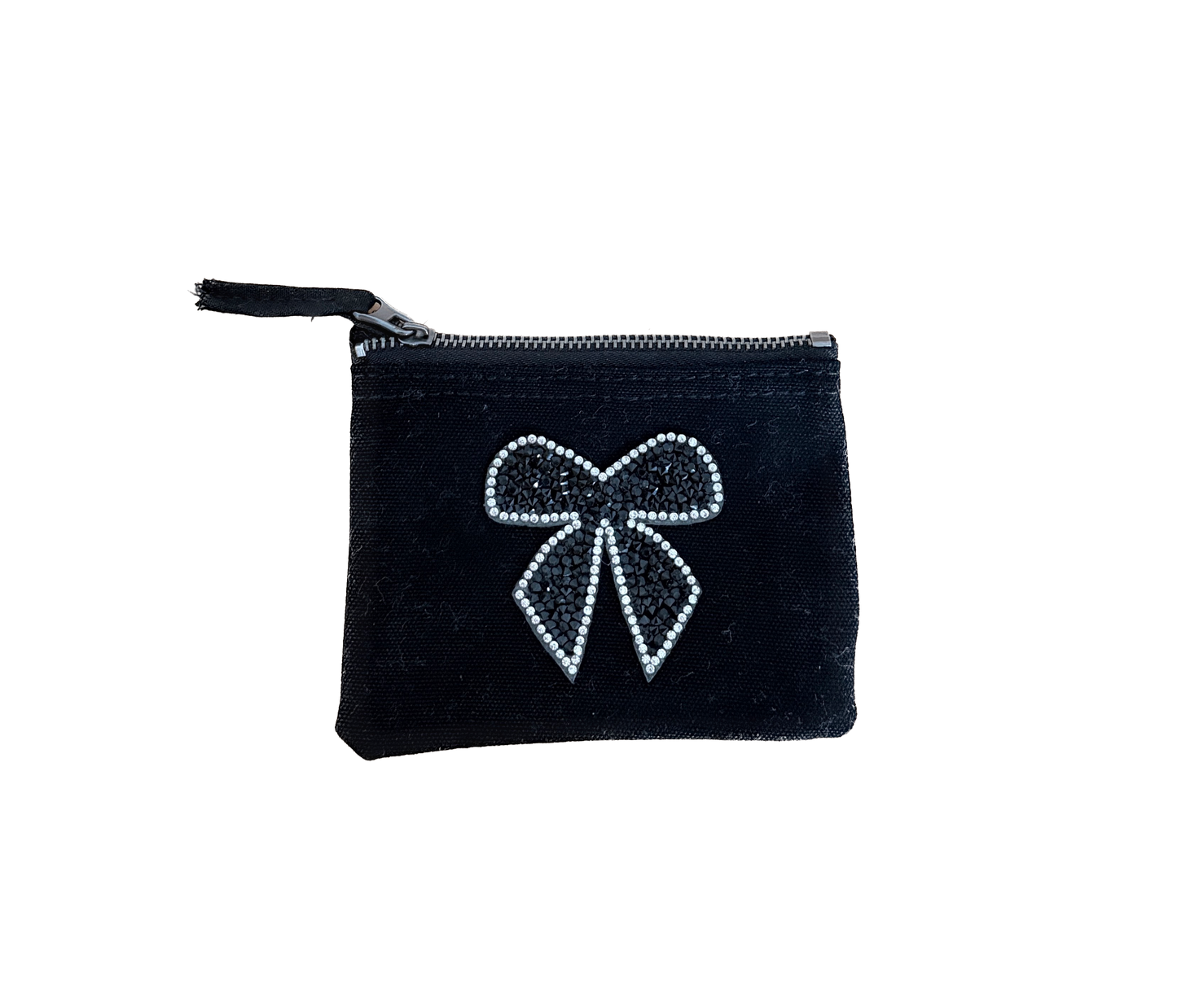 Baumwoll-Geldbörse XS Schwarz – Strass Schleife Motiv – Handarbeit Unikat