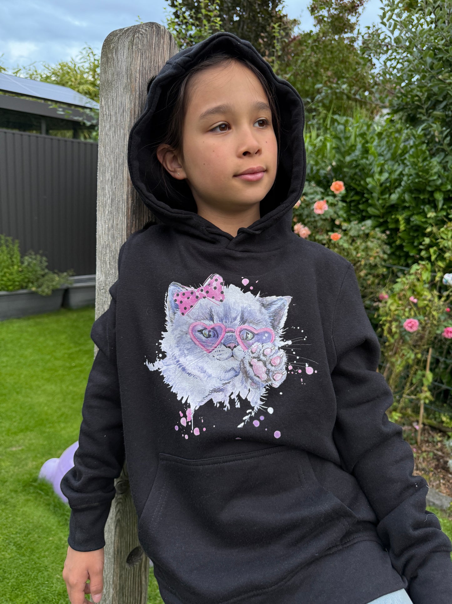 Joymotion Damen Hoodie schwarz XS-XL | Katze | Basic Kapuzenpullover