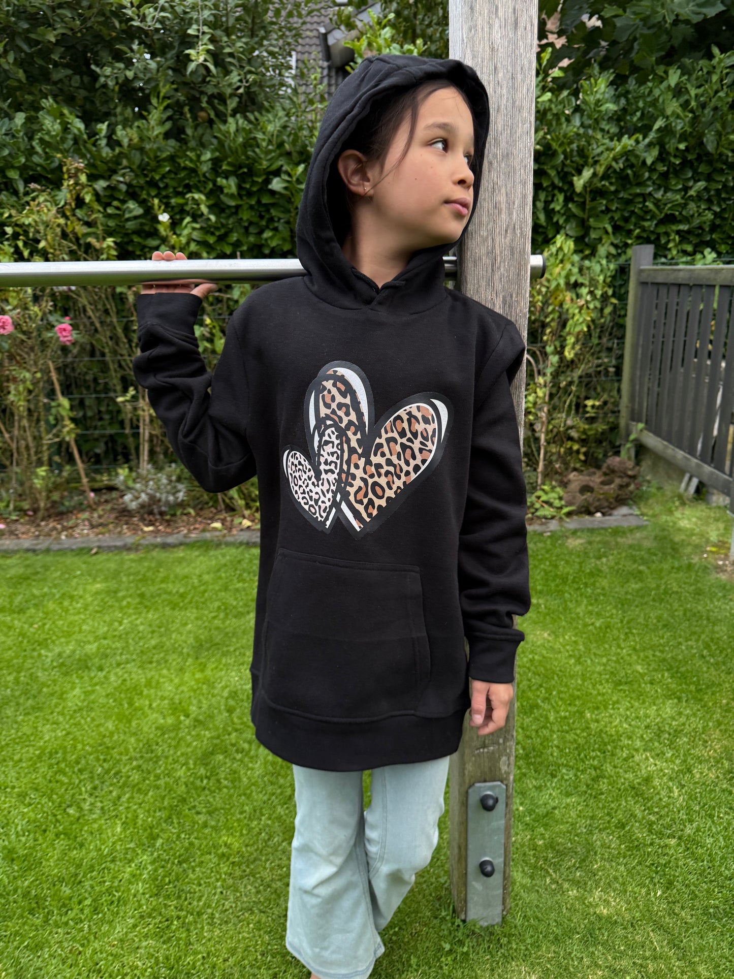 Joymotion Damen Hoodie schwarz XS-XL | Doppel Leo-Herz | Basic Kapuzenpullover