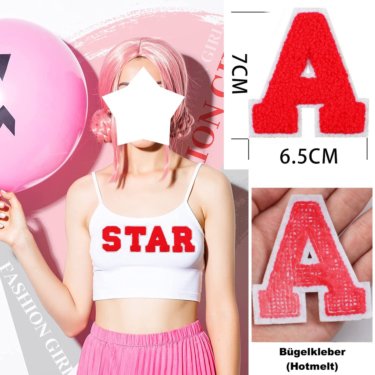 Rot 7cm Buchstaben A–Z Chenille Aufnäher Patches zum Aufbügeln für Kleidung DIY