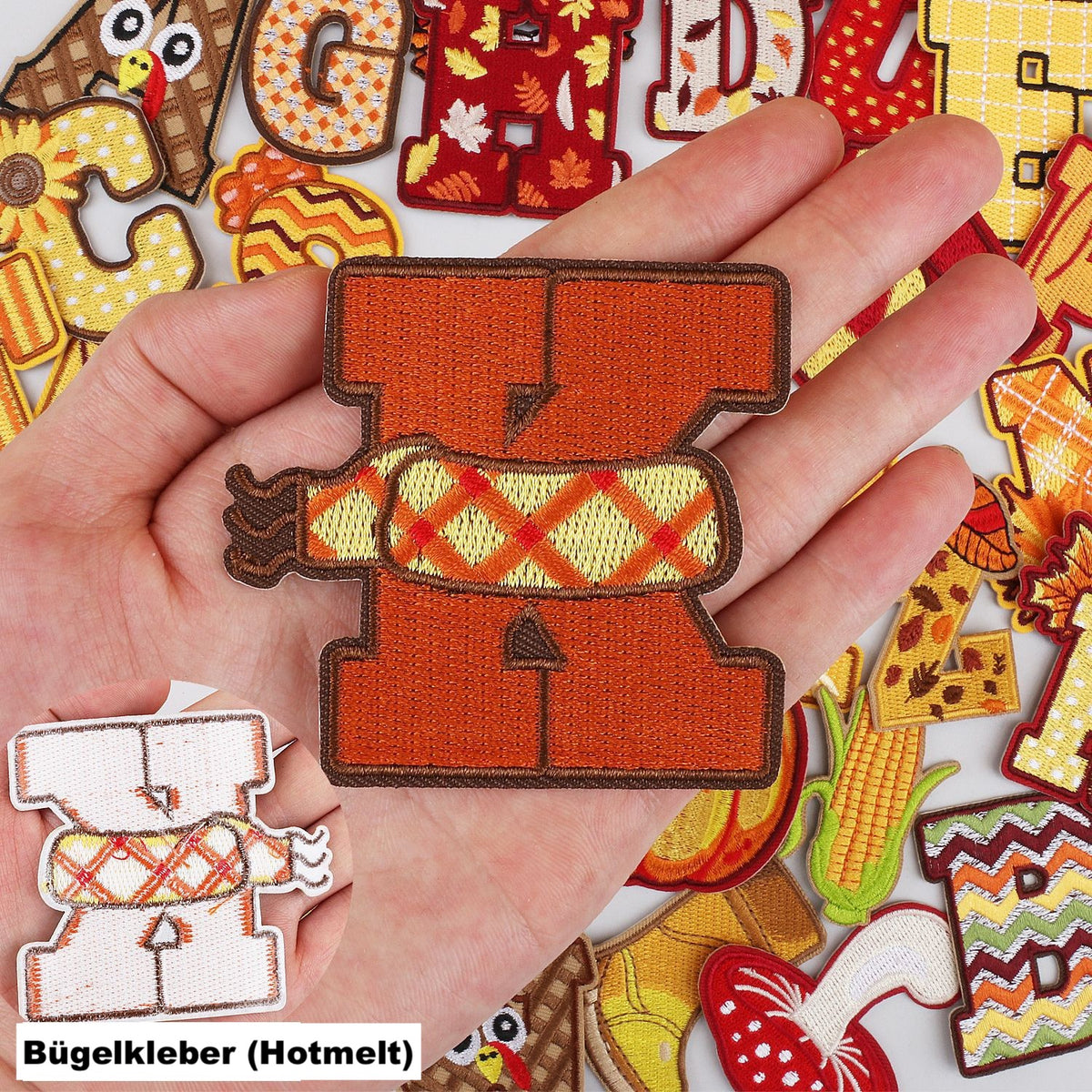 Gold Herbst Buchstaben A–Z 6,5 cm Aufnäher Aufbügler Patches Stickerei DIY Bekleidung Deko