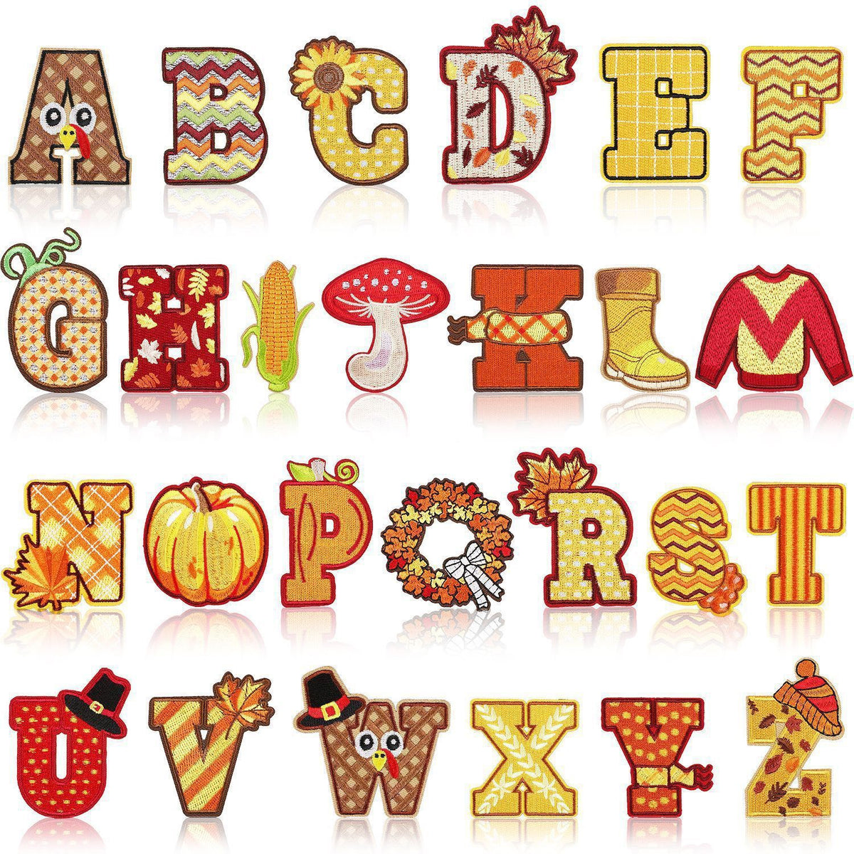 Gold Herbst Buchstaben A–Z 6,5 cm Aufnäher Aufbügler Patches Stickerei DIY Bekleidung Deko