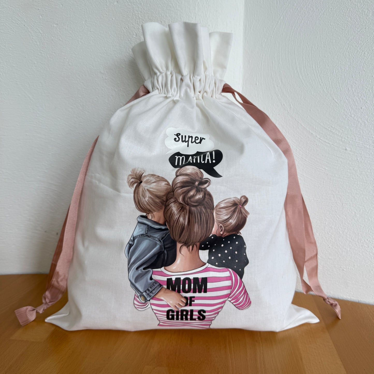 Geschenkbeutel „Super Mama“ Weiß Baumwolle – Geschenktasche Tasche Muttertag Geschenk