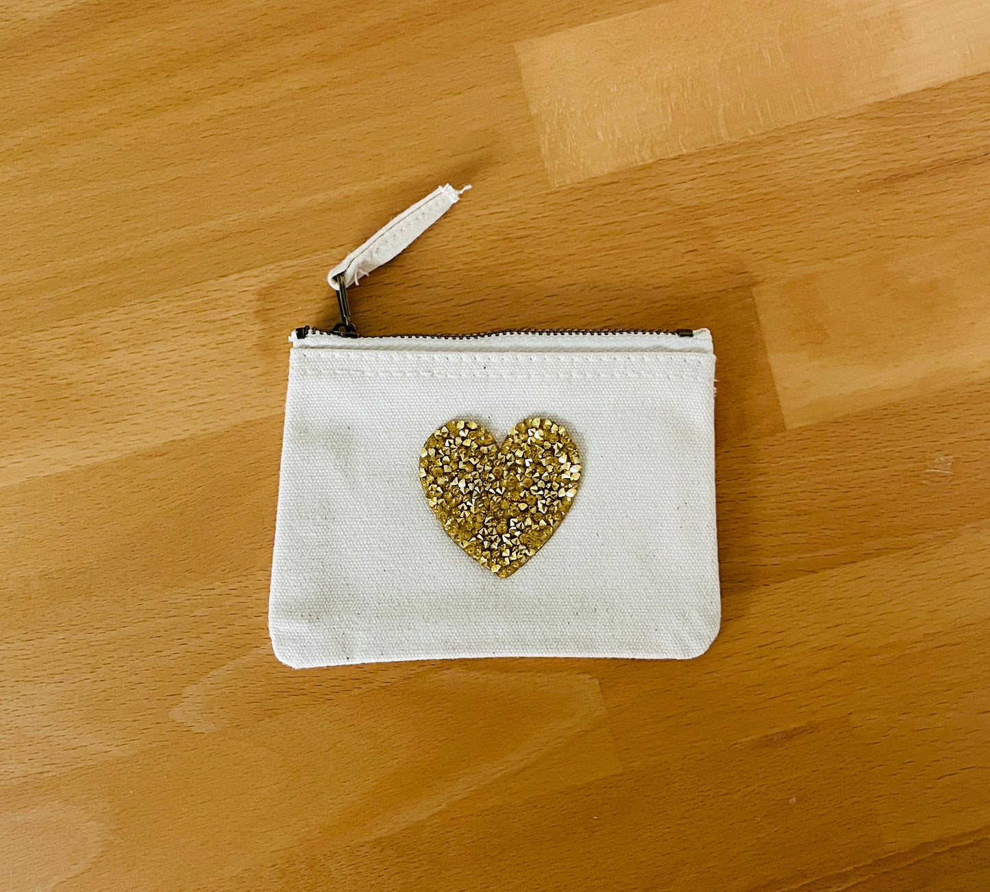 XS Geldbörse Kartenetui Leo Herz Stern Beige – Baumwolle Täschchen DIY | Gebügelt