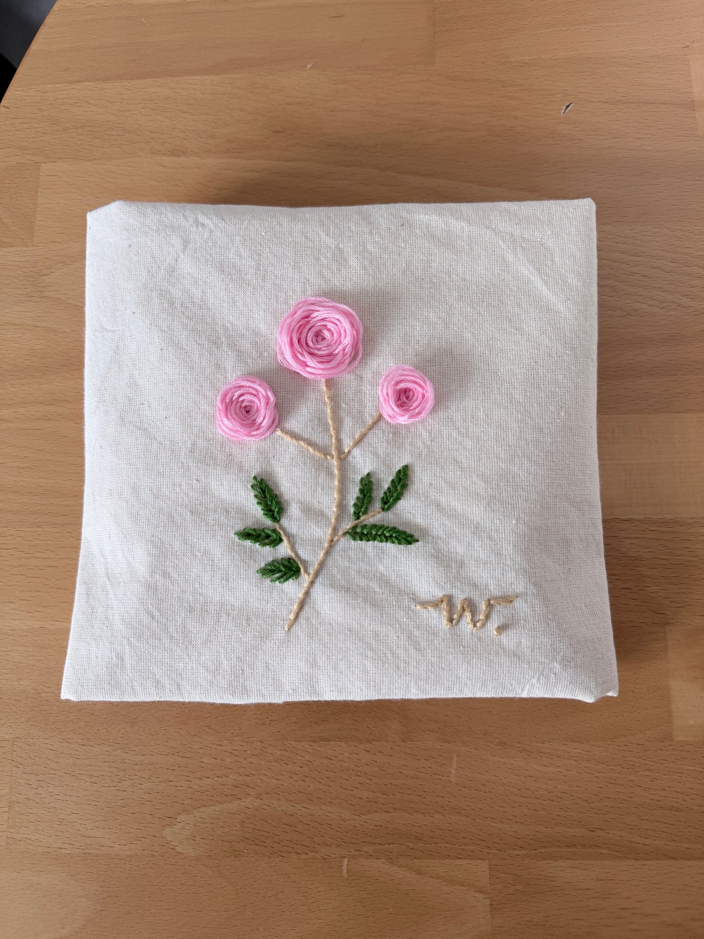 Handgestickt Baumwoll-Shopper mit rosa Blumen & Initialen – stylisch, praktisch