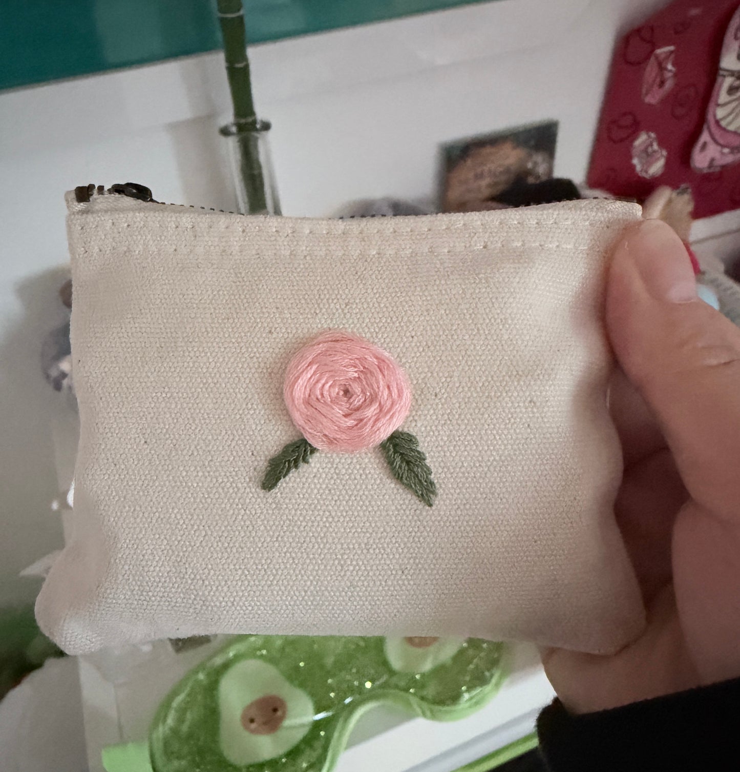 Handgestickte Baumwoll-Geldbörse XS – Herz, Stern, Blume uvm. – Unikat & Geschenk