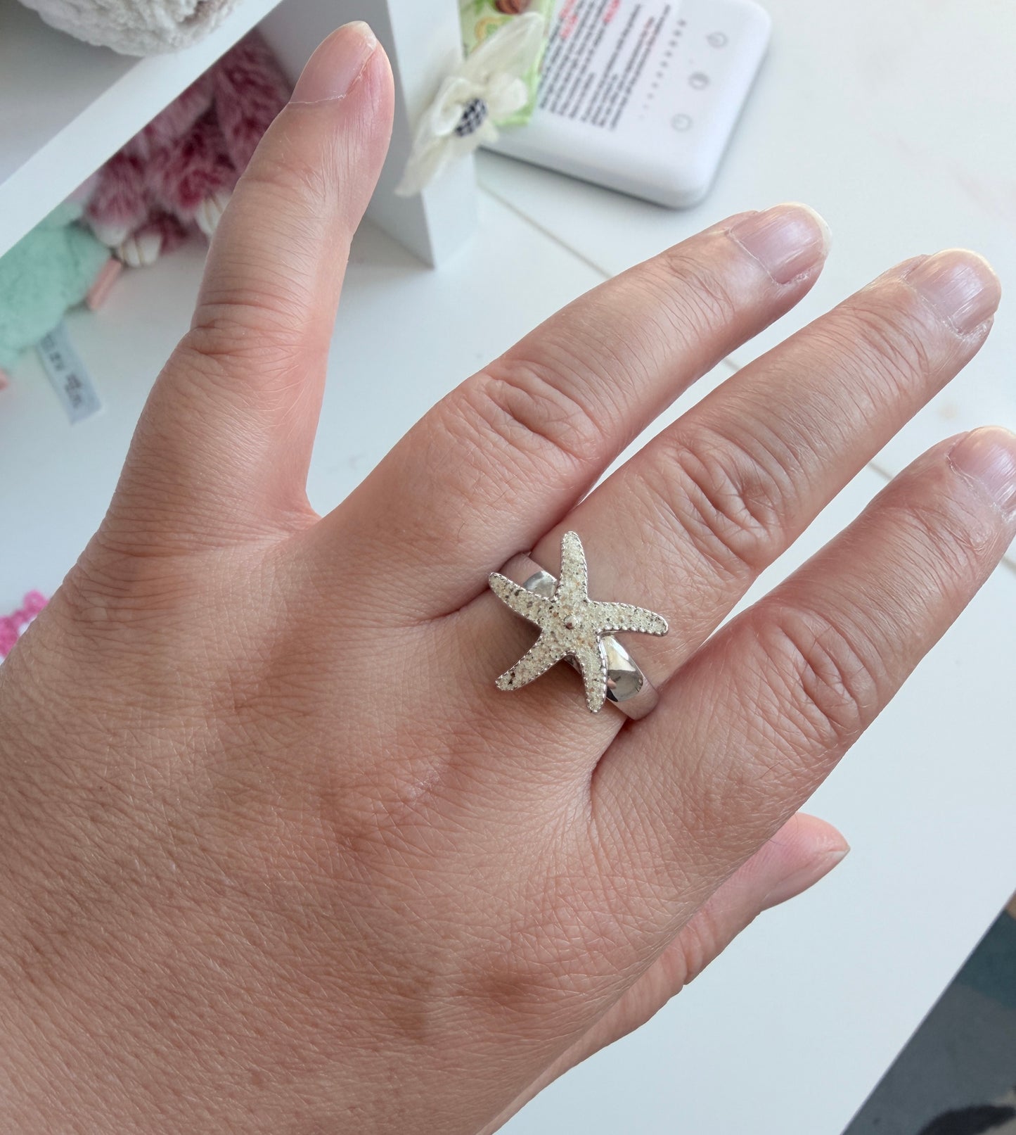 DUR 925 Silber Schmuck Ring "Seestern" mit Strandsand R4595 NEU