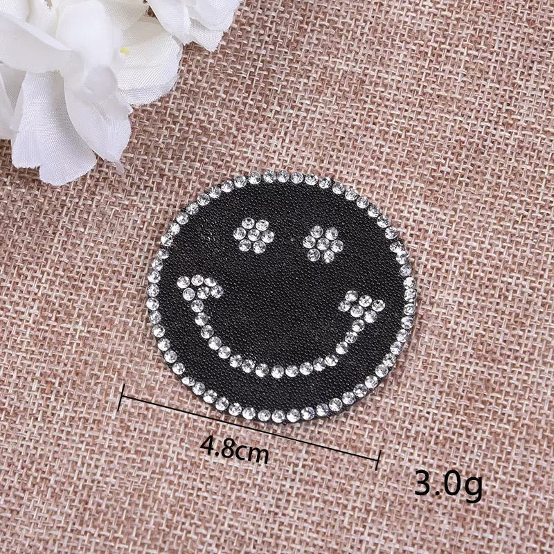 Smile Glitzer Lächeln Patches zum Aufbügeln Aufnäher Strass DIY Bügelbild für Kleidung Taschen Jeans