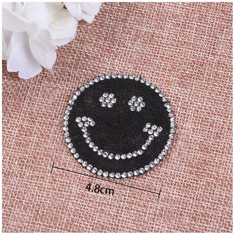 Smile Glitzer Lächeln Patches zum Aufbügeln Aufnäher Strass DIY Bügelbild für Kleidung Taschen Jeans