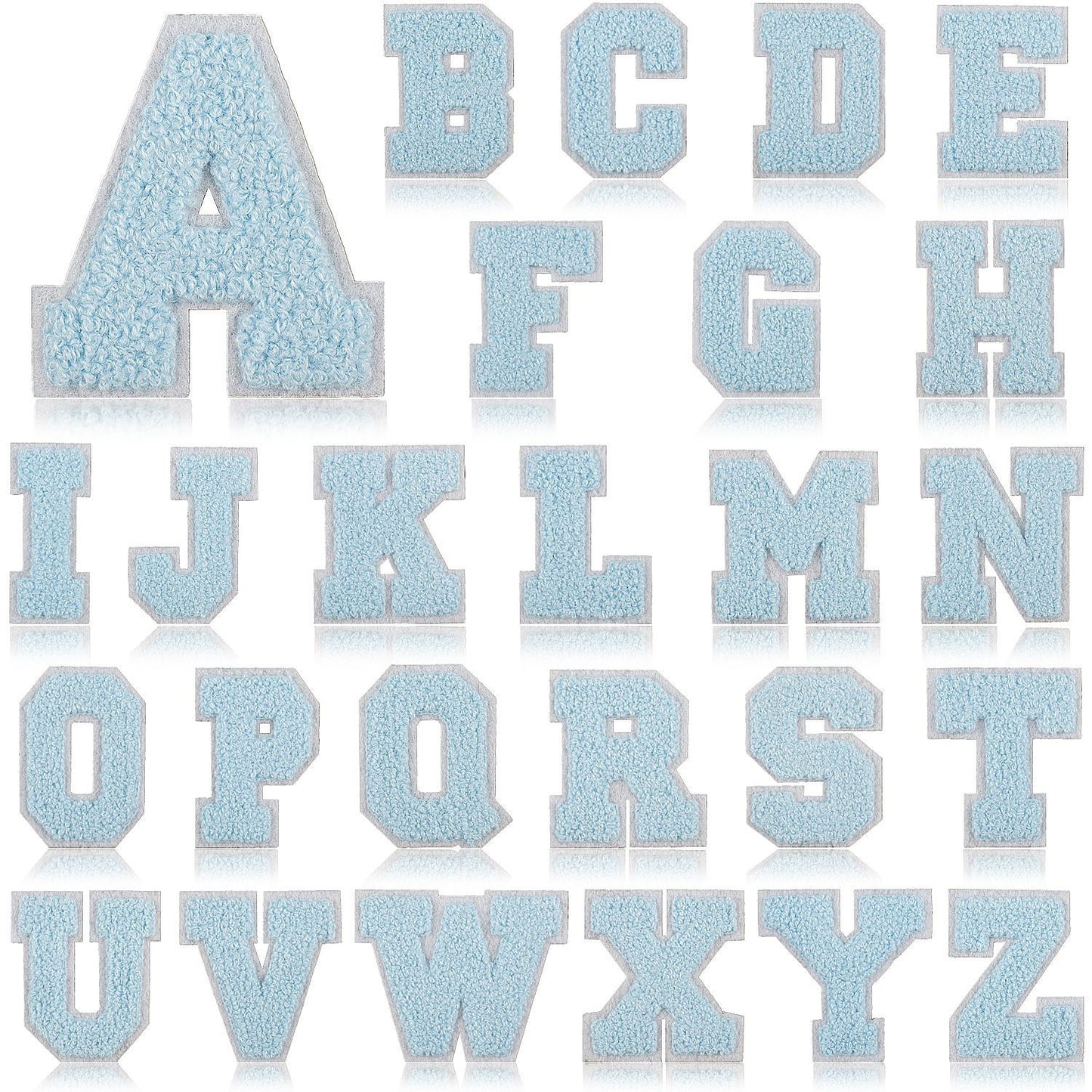 Hellblau 7cm Buchstaben A–Z Chenille Aufnäher Patches zum Aufbügeln für Kleidung DIY