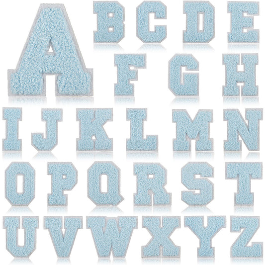 Hellblau 7cm Buchstaben A–Z Chenille Aufnäher Patches zum Aufbügeln für Kleidung DIY