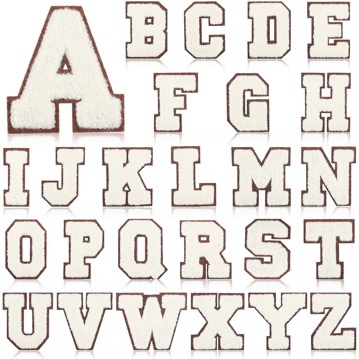 Creme 7cm Buchstaben A–Z Chenille Aufnäher Patches zum Aufbügeln für Kleidung DIY