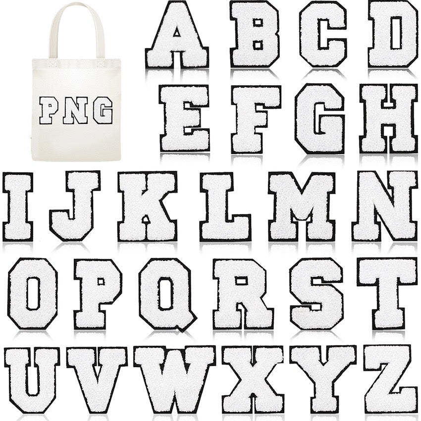Weiß Schwarz 7cm Buchstaben A–Z Chenille Aufnäher Patches zum Aufbügeln für Kleidung DIY