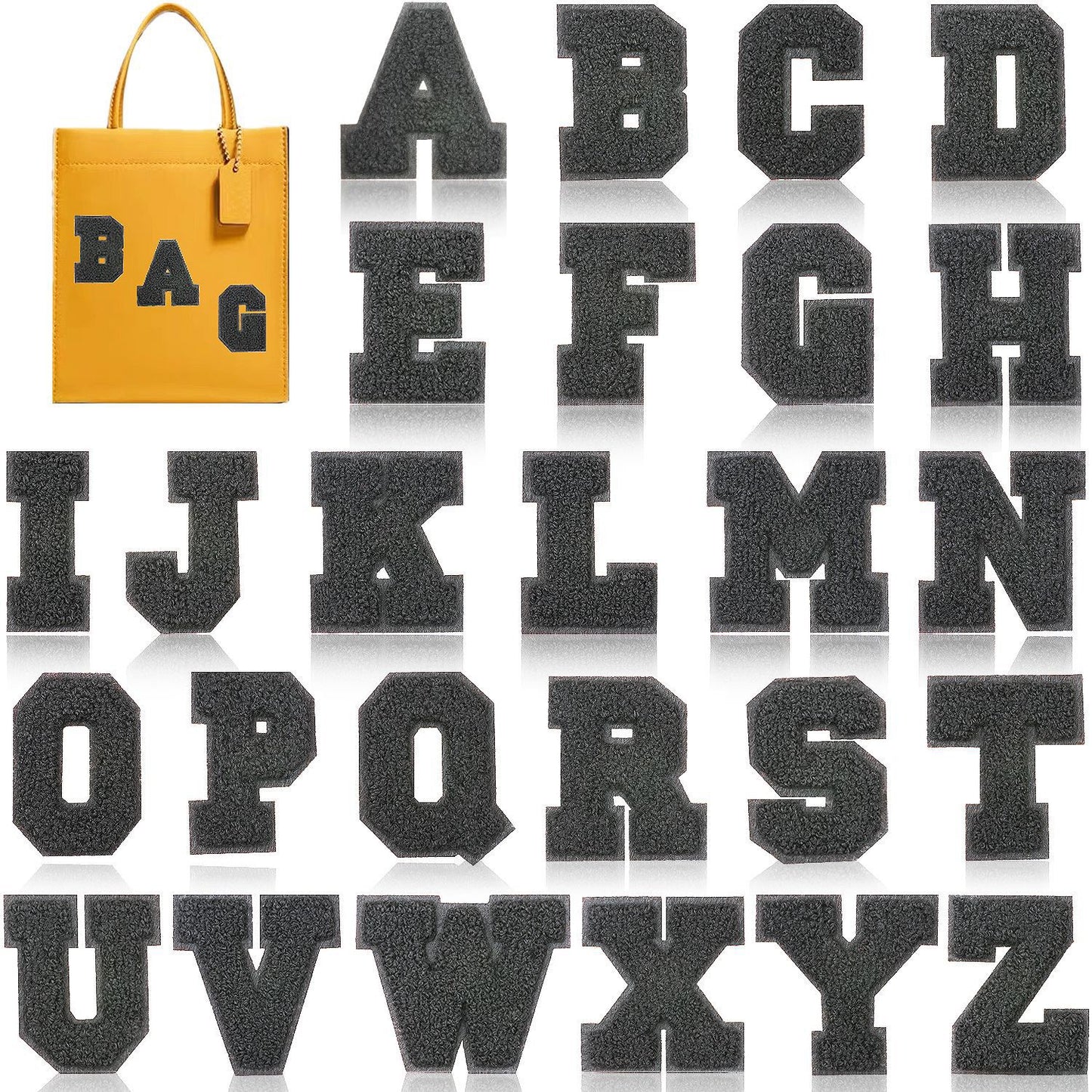 Schwarz 7cm Buchstaben A–Z Chenille Aufnäher Patches zum Aufbügeln für Kleidung DIY