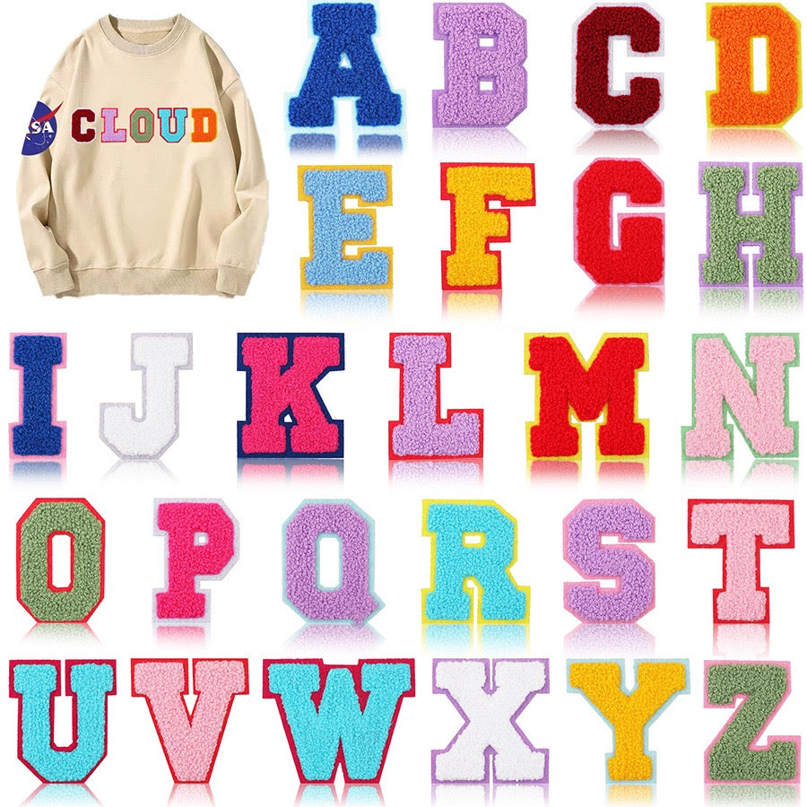 7cm Chenille Buchstaben A–Z Patch Aufnäher Aufbügelbar Kleidung Taschen DIY Farbmix 2 Mehrfarbig