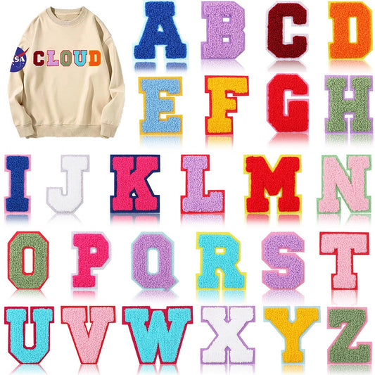 7cm Chenille Buchstaben A–Z Patch Aufnäher Aufbügelbar Kleidung Taschen DIY Farbmix 2 Mehrfarbig