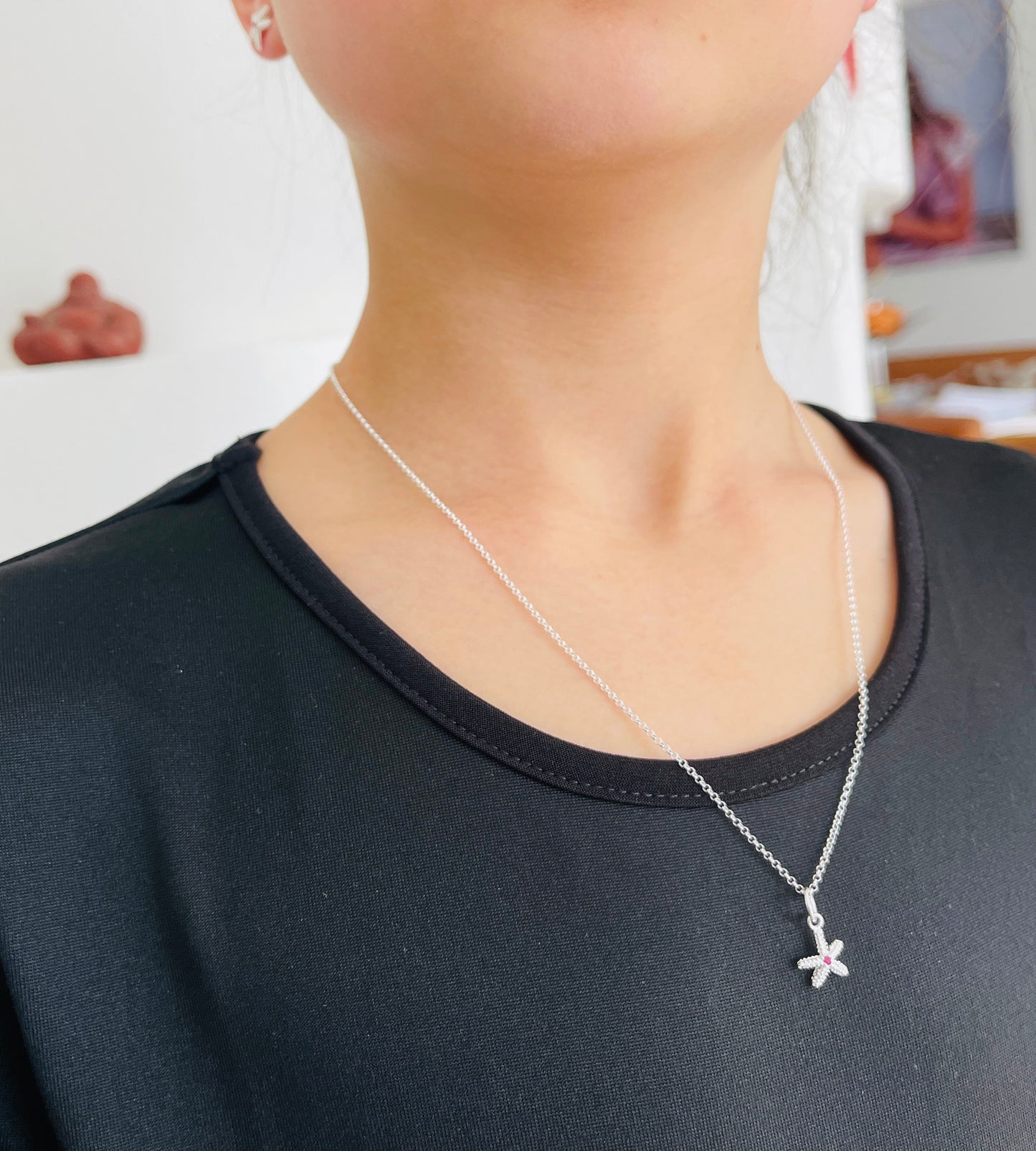 DUR Schmuck 925 Silber Kette "Seestern 2.0", Zirkonia pink ca.45 cm lang K3052