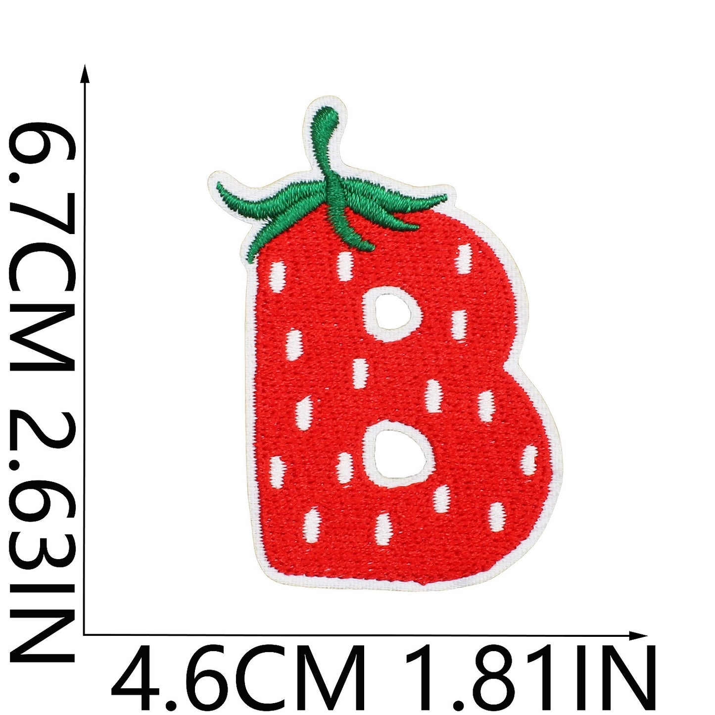 Erdbeere Buchstaben Aufnäher A–Z 6,7 cm zum Aufbügeln | Name für Schulranzen, Sportbeutel, Federmappe, Brotdose