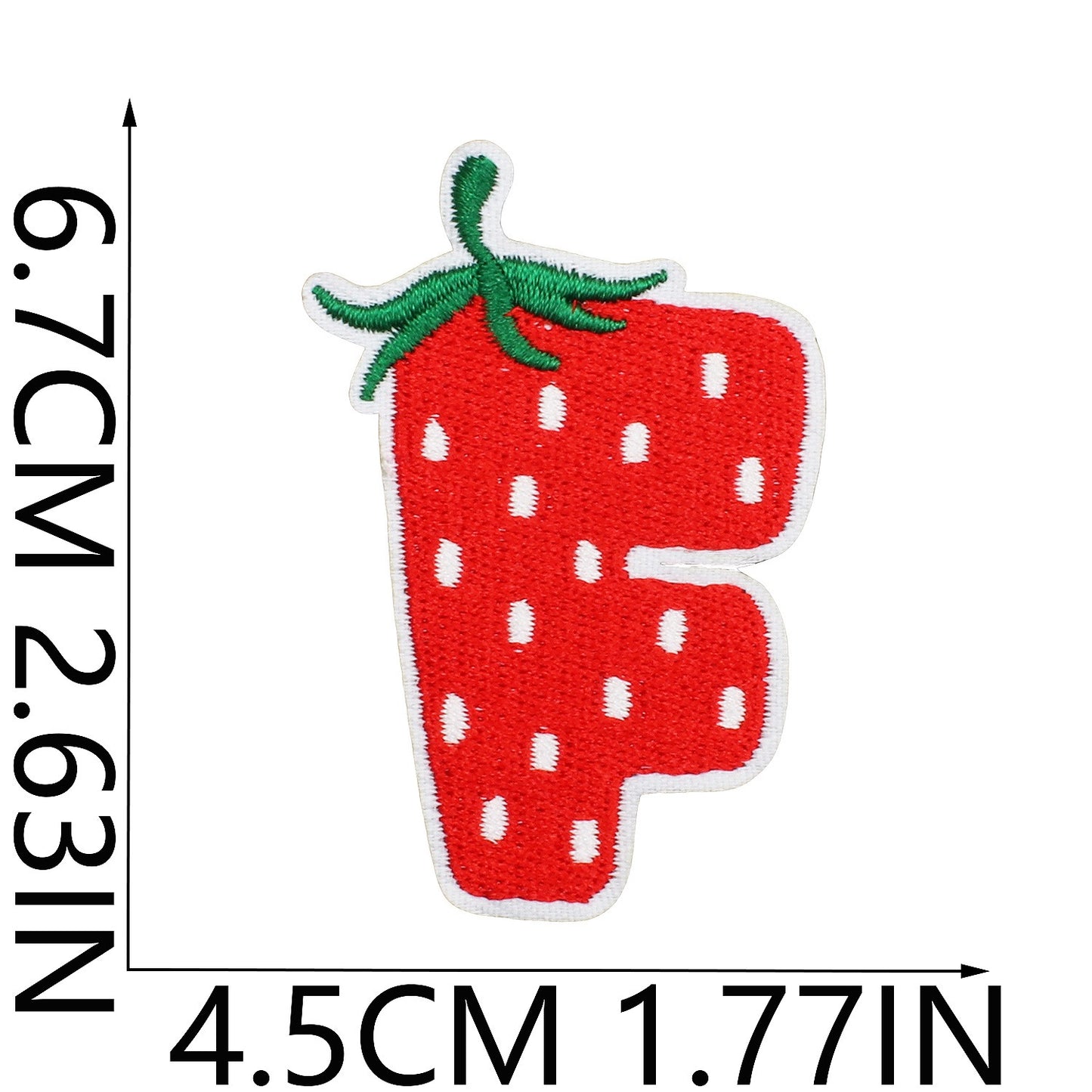 Erdbeere Buchstaben Aufnäher A–Z 6,7 cm zum Aufbügeln | Name für Schulranzen, Sportbeutel, Federmappe, Brotdose