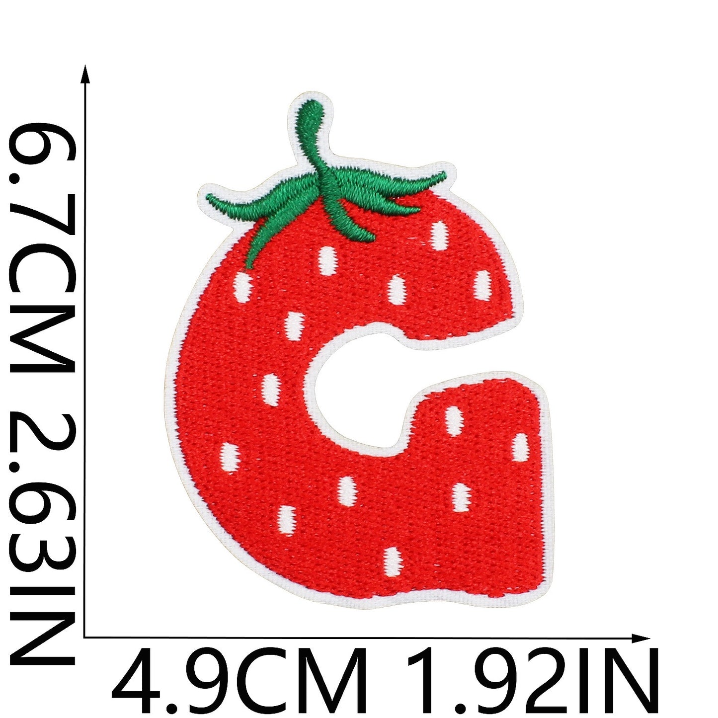 Erdbeere Buchstaben Aufnäher A–Z 6,7 cm zum Aufbügeln | Name für Schulranzen, Sportbeutel, Federmappe, Brotdose