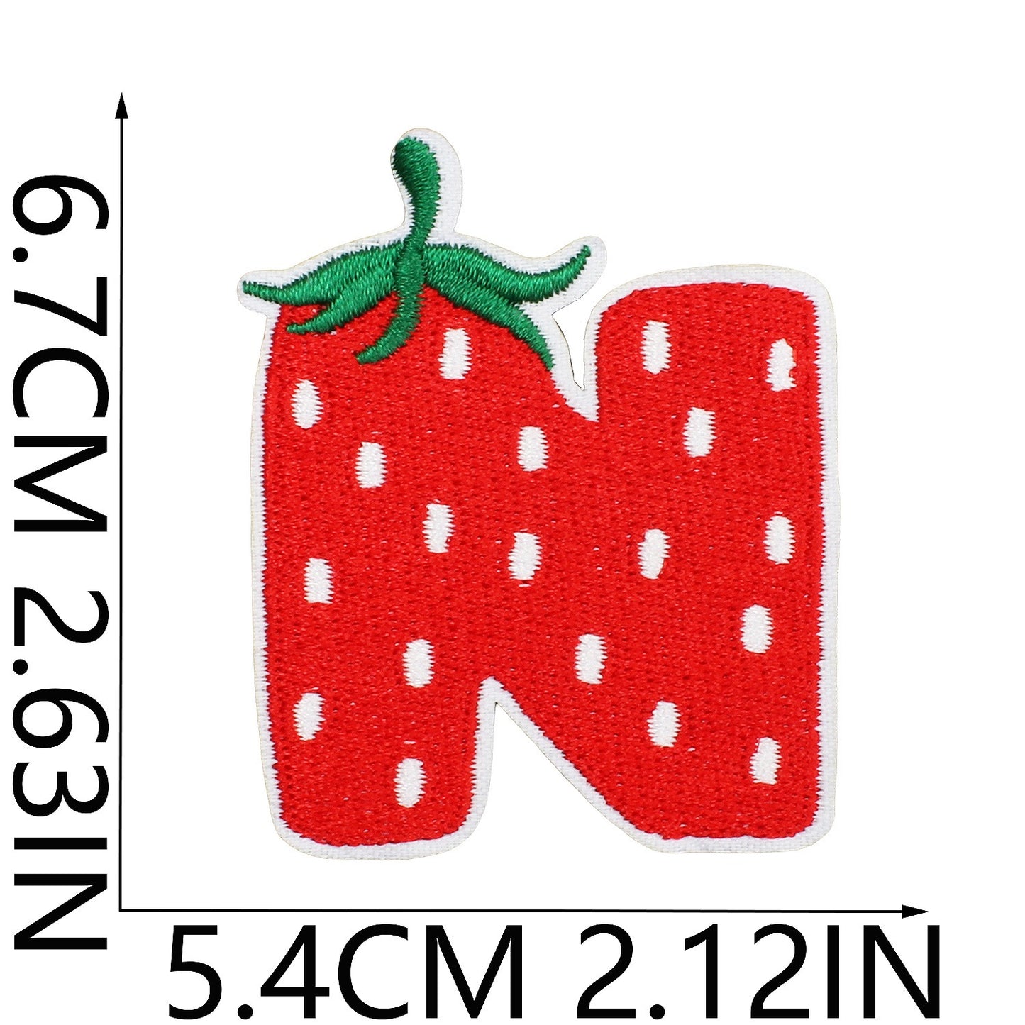 Erdbeere Buchstaben Aufnäher A–Z 6,7 cm zum Aufbügeln | Name für Schulranzen, Sportbeutel, Federmappe, Brotdose