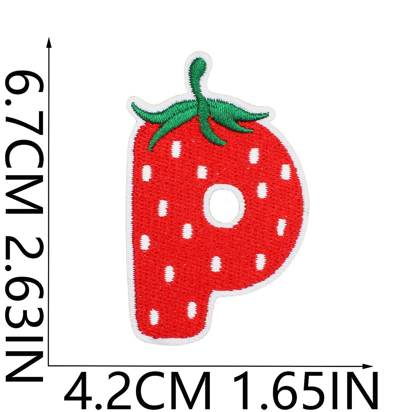 Erdbeere Buchstaben Aufnäher A–Z 6,7 cm zum Aufbügeln | Name für Schulranzen, Sportbeutel, Federmappe, Brotdose