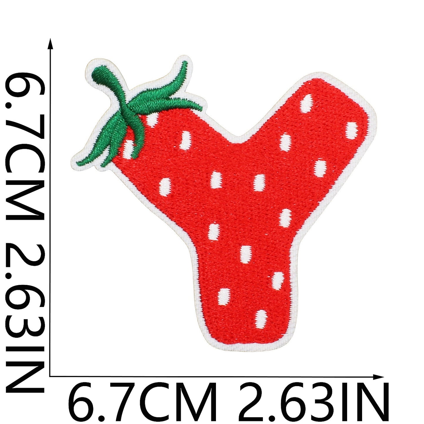 Erdbeere Buchstaben Aufnäher A–Z 6,7 cm zum Aufbügeln | Name für Schulranzen, Sportbeutel, Federmappe, Brotdose
