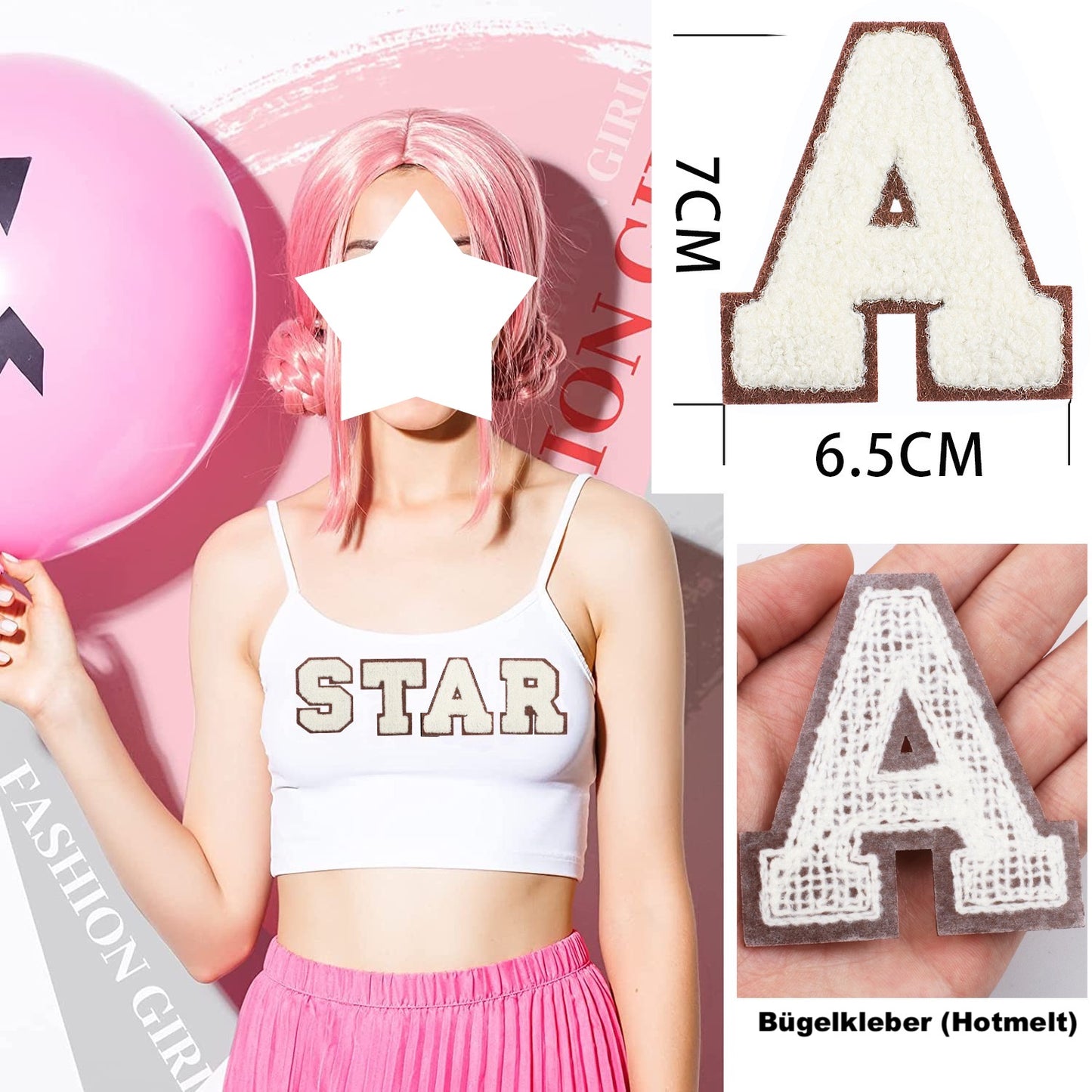 Creme 7cm Buchstaben A–Z Chenille Aufnäher Patches zum Aufbügeln für Kleidung DIY