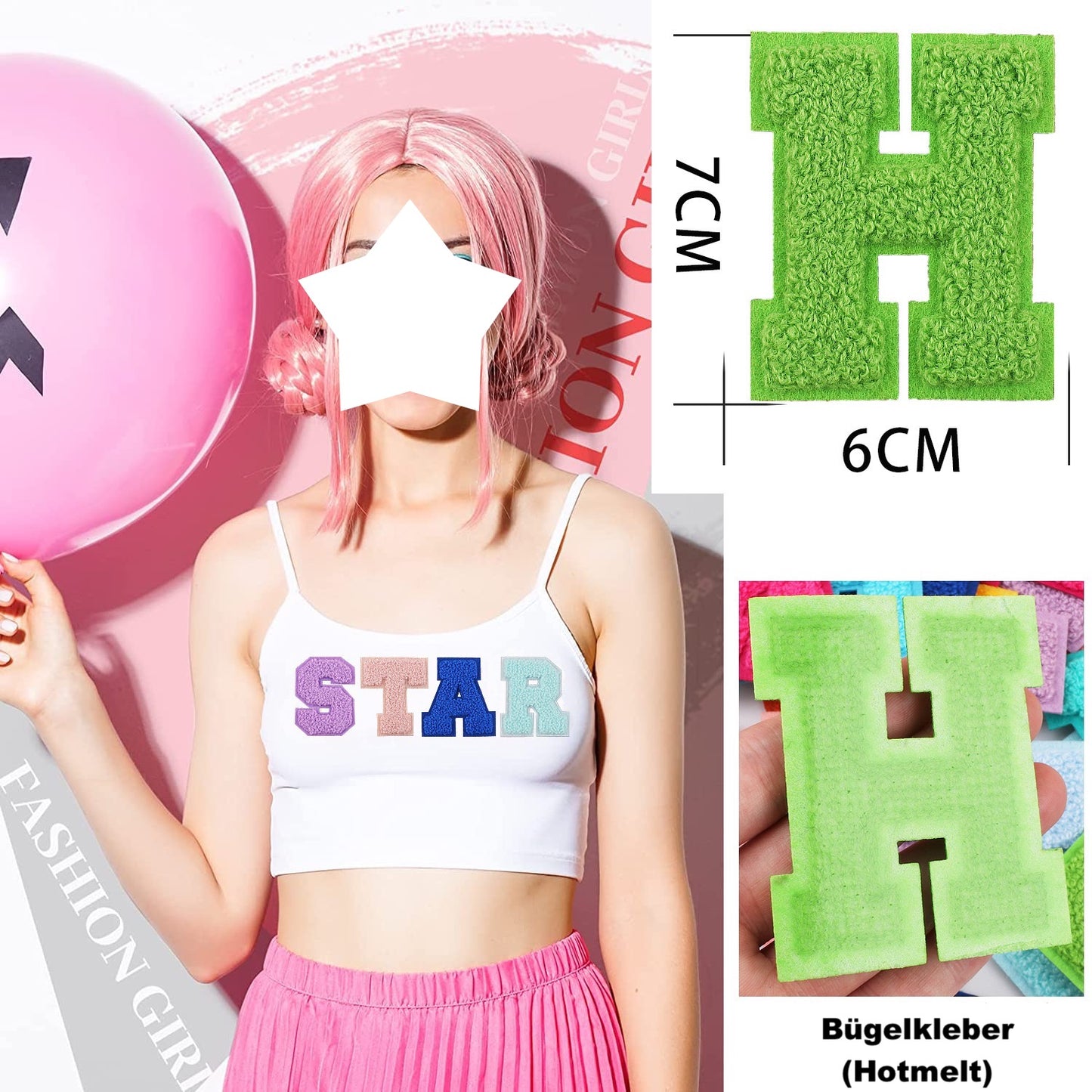 7cm Chenille Buchstaben A–Z Patch Aufnäher Aufbügelbar Kleidung Taschen DIY Farbmix 1 Mehrfarbig