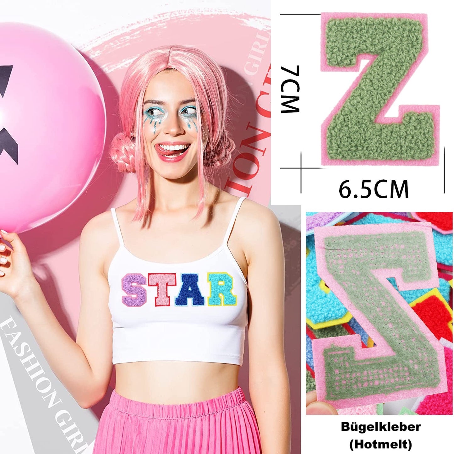 7cm Chenille Buchstaben A–Z Patch Aufnäher Aufbügelbar Kleidung Taschen DIY Farbmix 2 Mehrfarbig